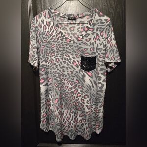Pink Grey & White Animal print top